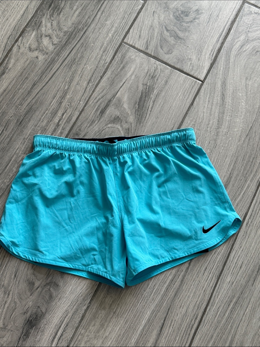 Nike Turquoise Running Shorts with Black Swoosh Medium 4” inseam